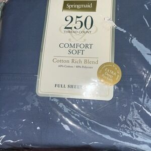 Springmaid 250 Thread Camp Full Size Blue Extra Deep Pockets Cotton Blend‎